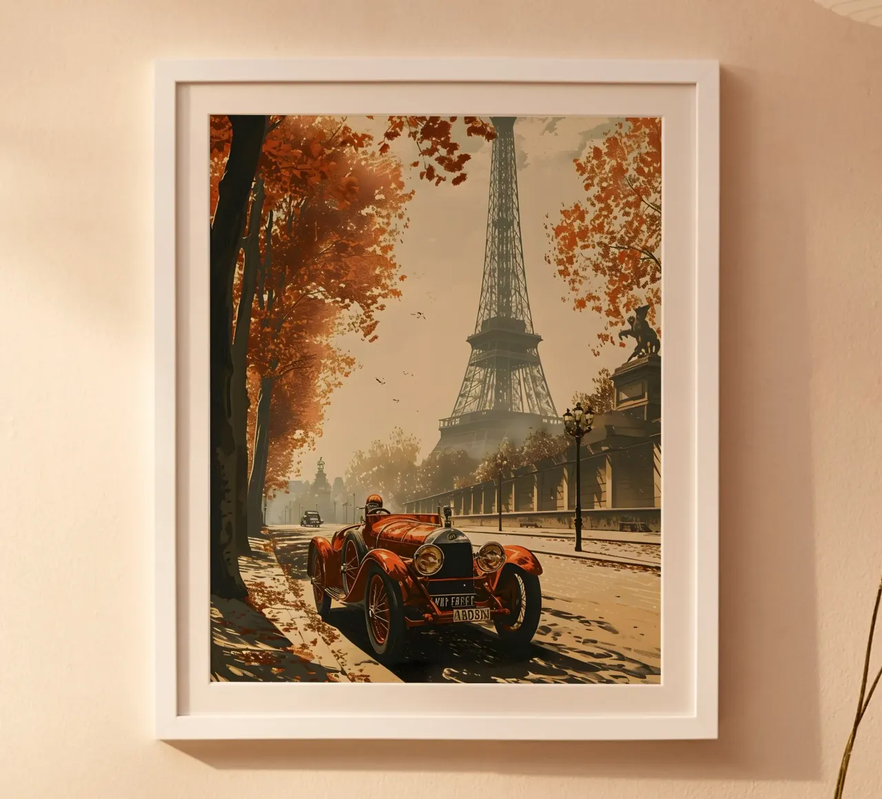Parigi auto d'epoca Torre Eiffel poster con telaio in alluminio da Vintage Travel Art