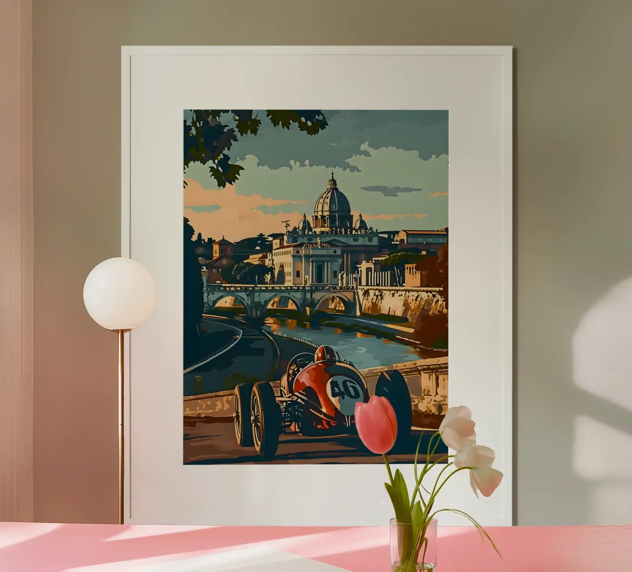 Roma auto da corsa d'epoca poster con telaio in alluminio da Vintage Travel Art