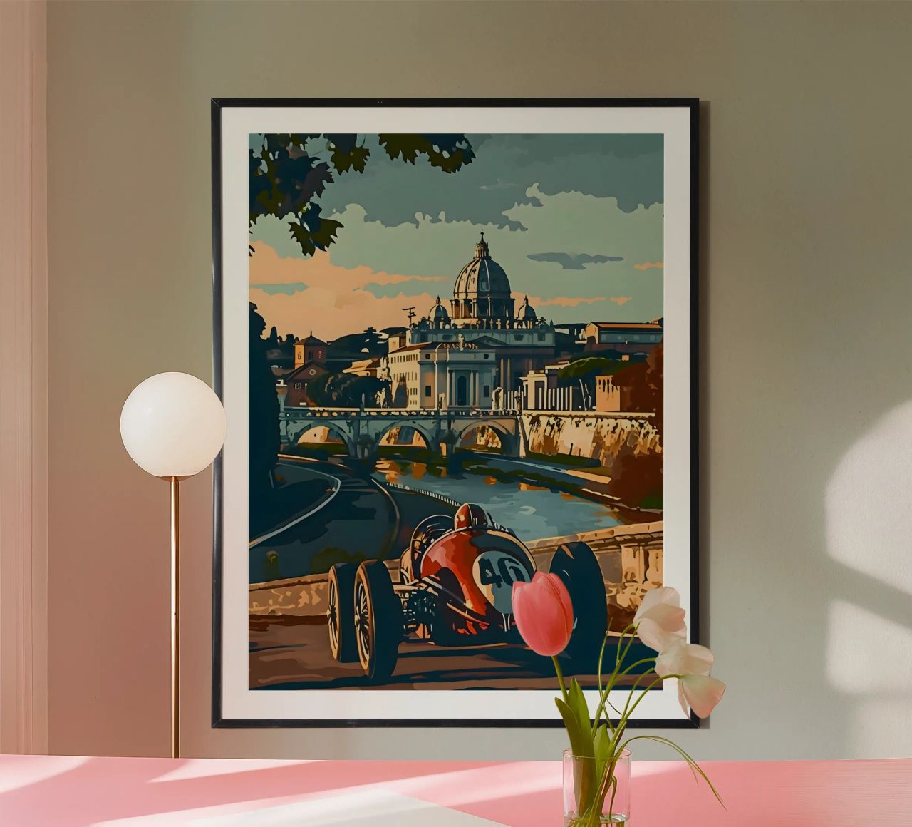 Voiture de course de collection de Rome poster de Vintage Travel Art