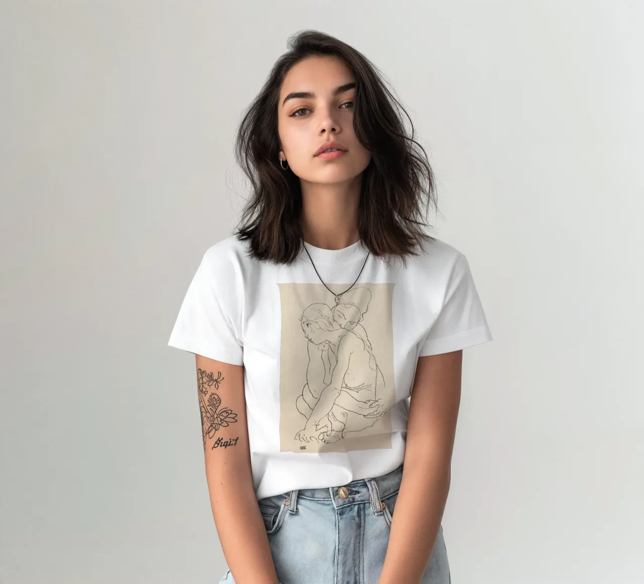 Egon Schiele - Donna e ragazza abbracciate (1918) t-shirt da Wirla