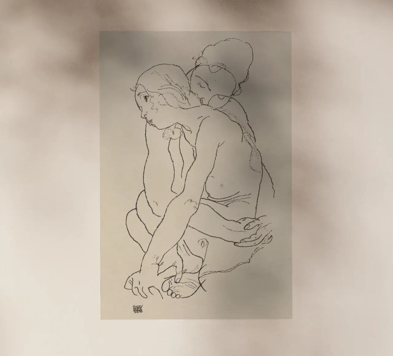 Egon Schiele - Donna e ragazza abbracciate (1918) pellicola backlit da Wirla