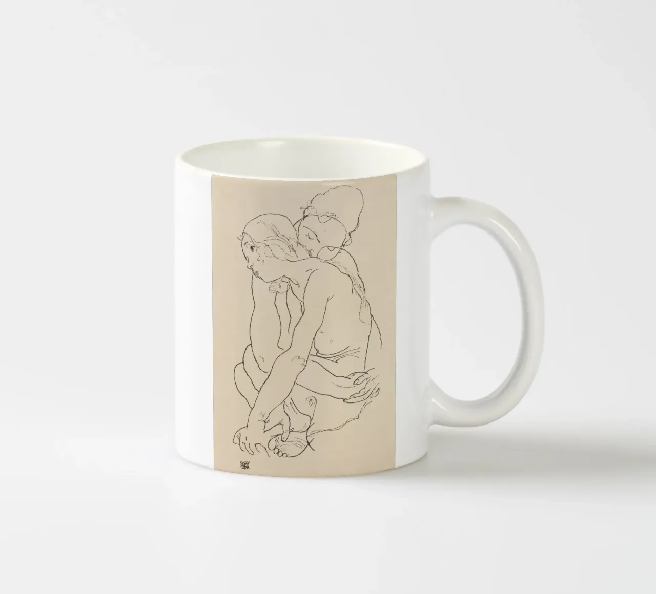 Egon Schiele - Donna e ragazza abbracciate (1918) tazza in ceramica da Wirla