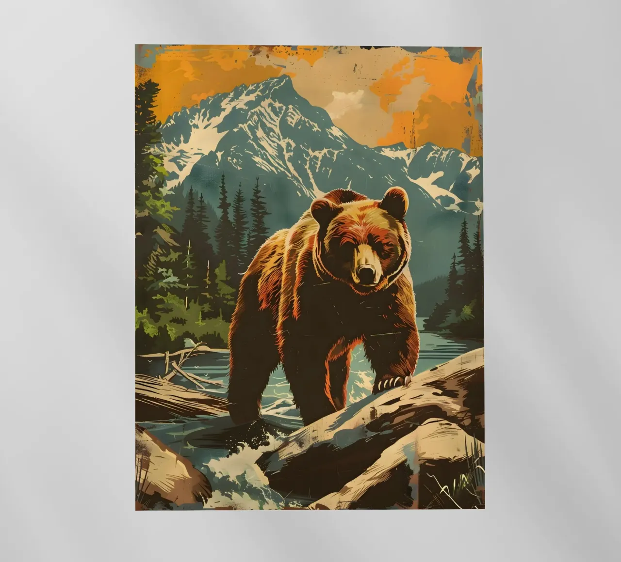 Orso bruno Grizzly Natura vintage pellicola backlit da Vintage Travel Art