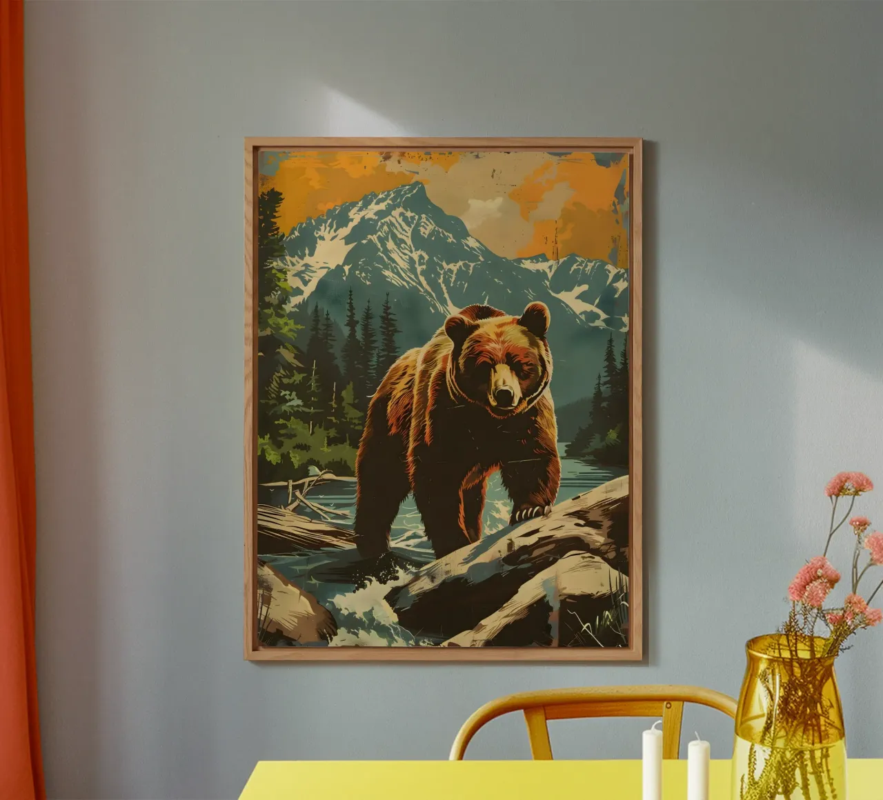 Orso bruno Grizzly Natura vintage pannello forex da Vintage Travel Art