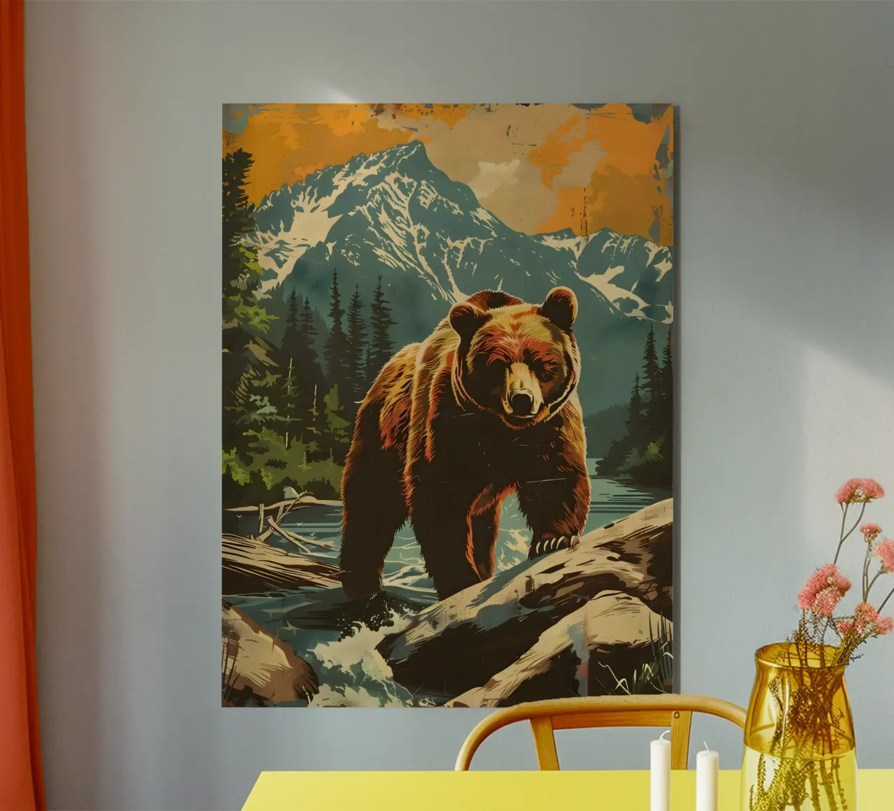 Orso bruno Grizzly Natura vintage pannello forex da Vintage Travel Art