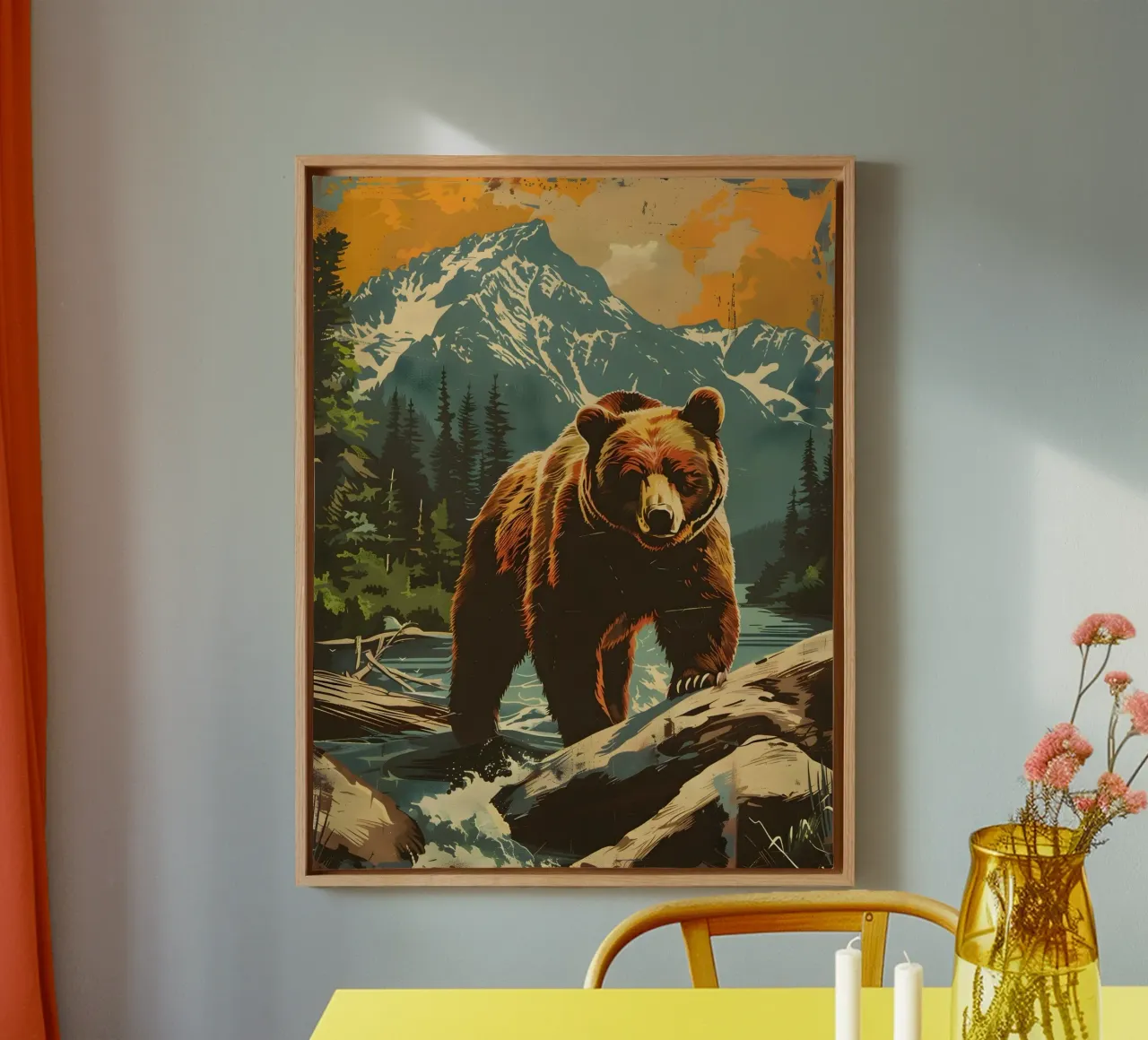 Orso bruno Grizzly Natura vintage tela con Cornice a cassetta da Vintage Travel Art