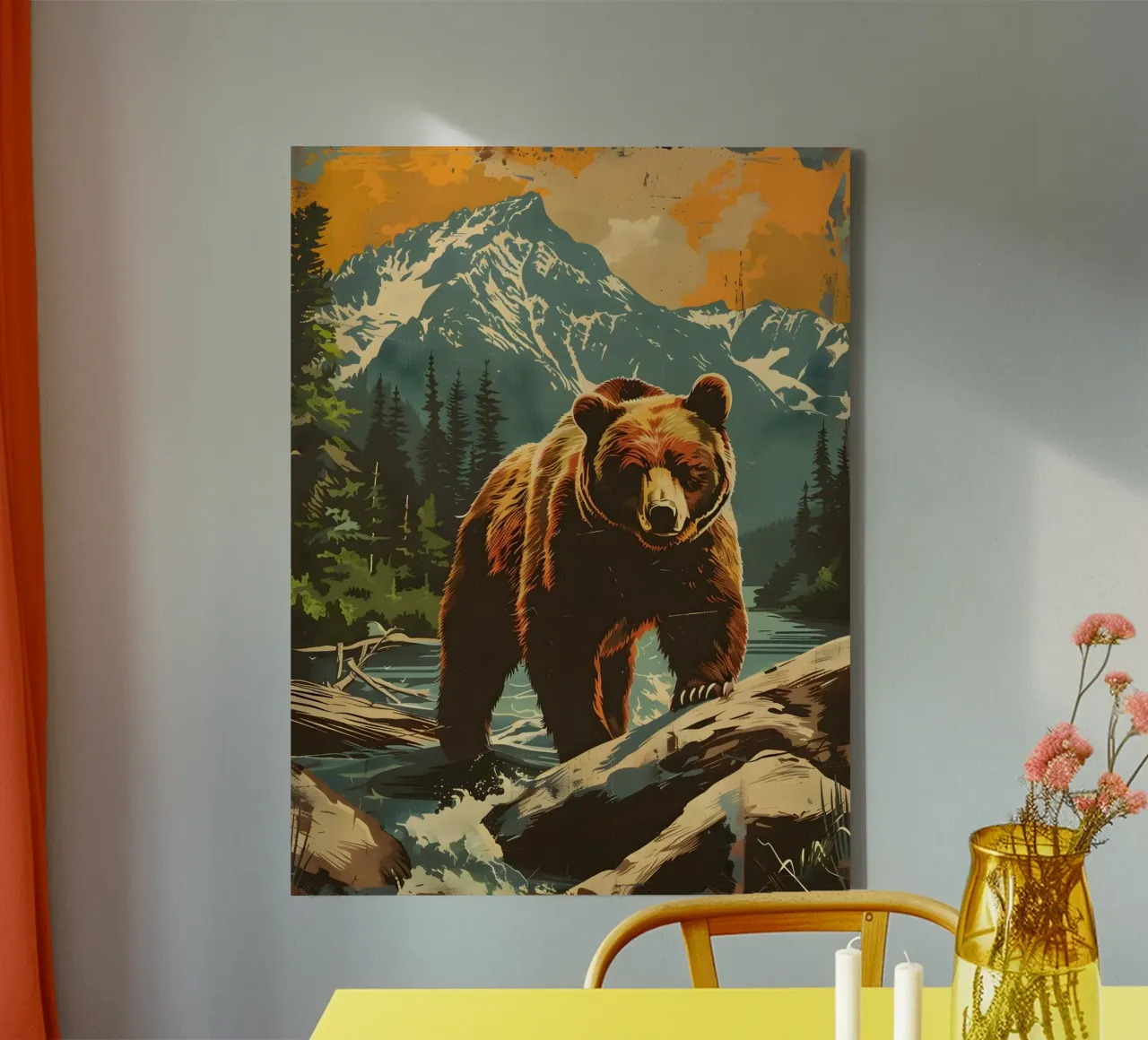 Orso bruno Grizzly Natura vintage tela con Cornice a cassetta da Vintage Travel Art