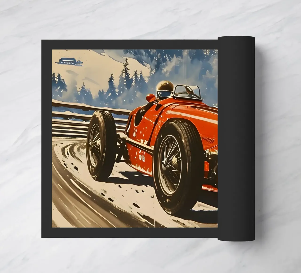 auto da corsa d'epoca nelle Alpi zerbino da Vintage Travel Art