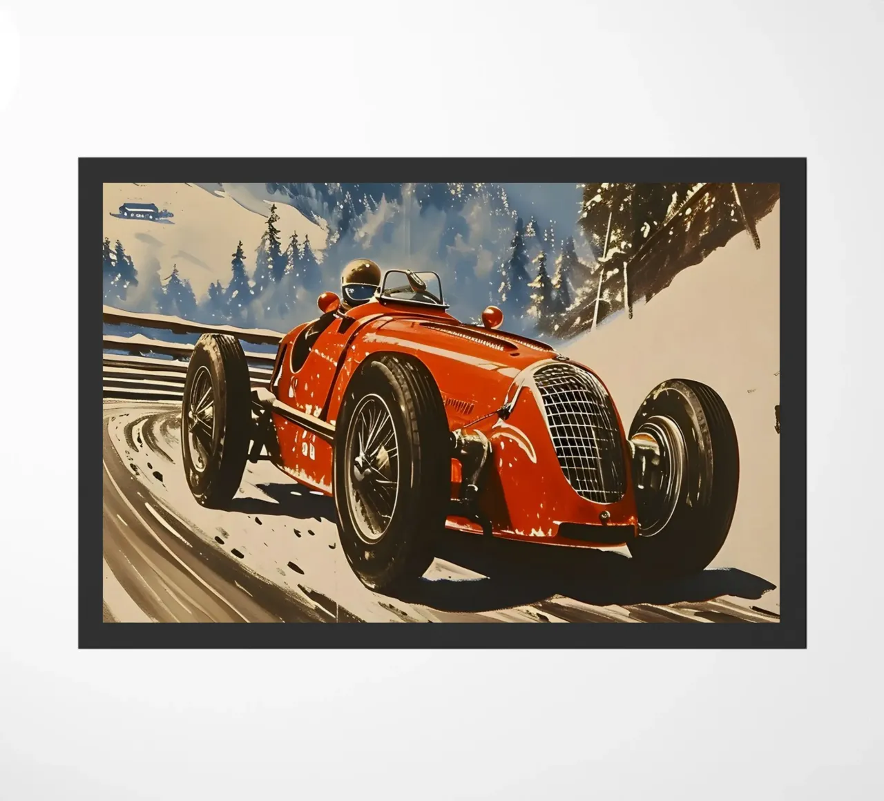 auto da corsa d'epoca nelle Alpi zerbino da Vintage Travel Art