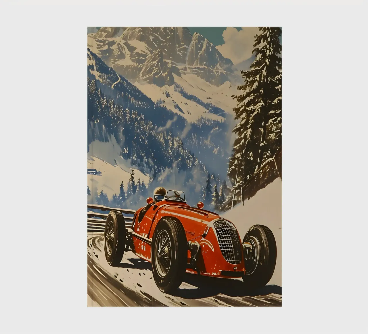 classic racing car in the Alps notebook by Vintage Travel Art