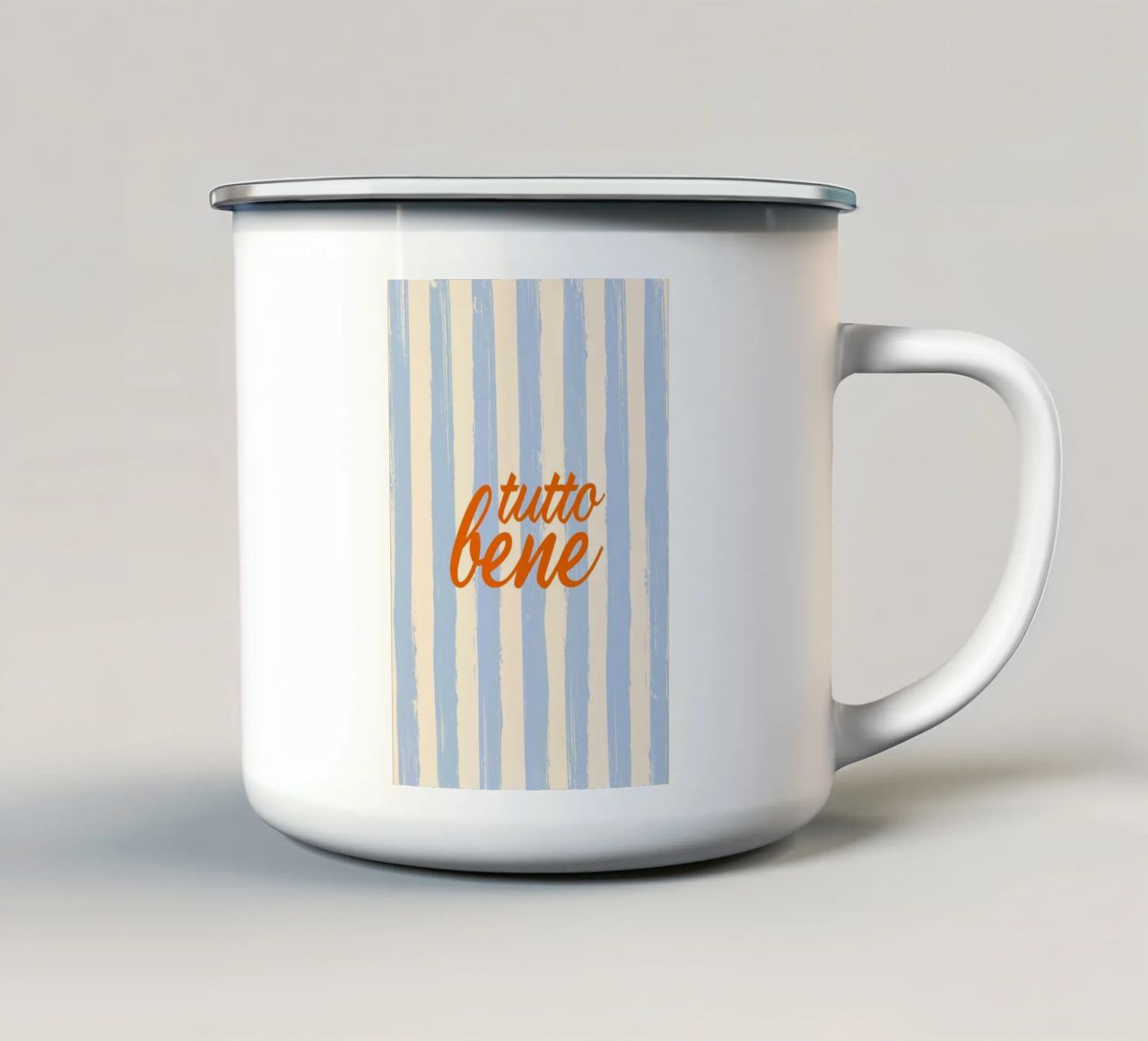Tutto Bene - celeste rosso tazza in smalto da pierosvisuals