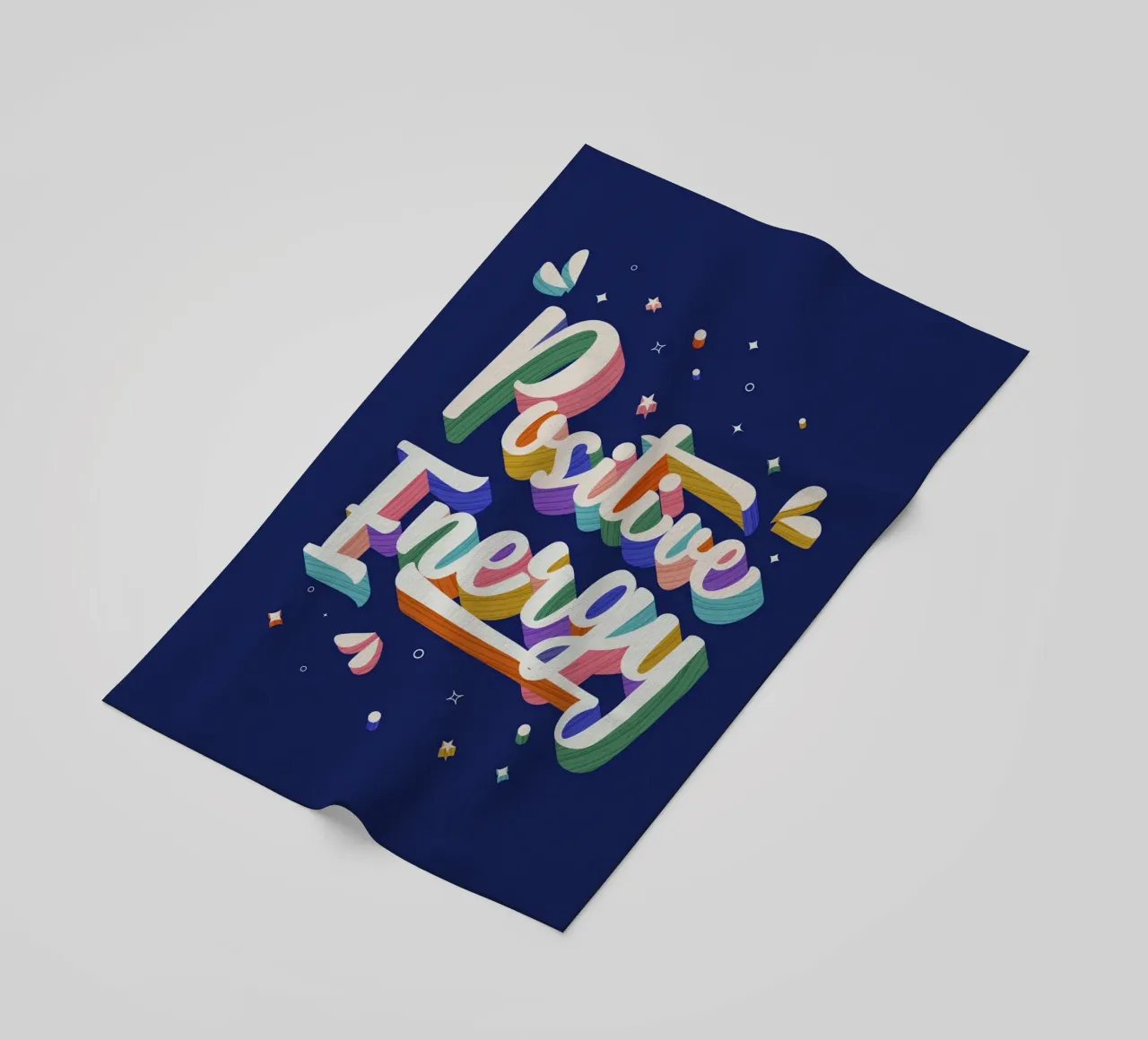 Positive Energy Poster – Bold Letters, Fun Text, Vibrant beach towel by showmemars