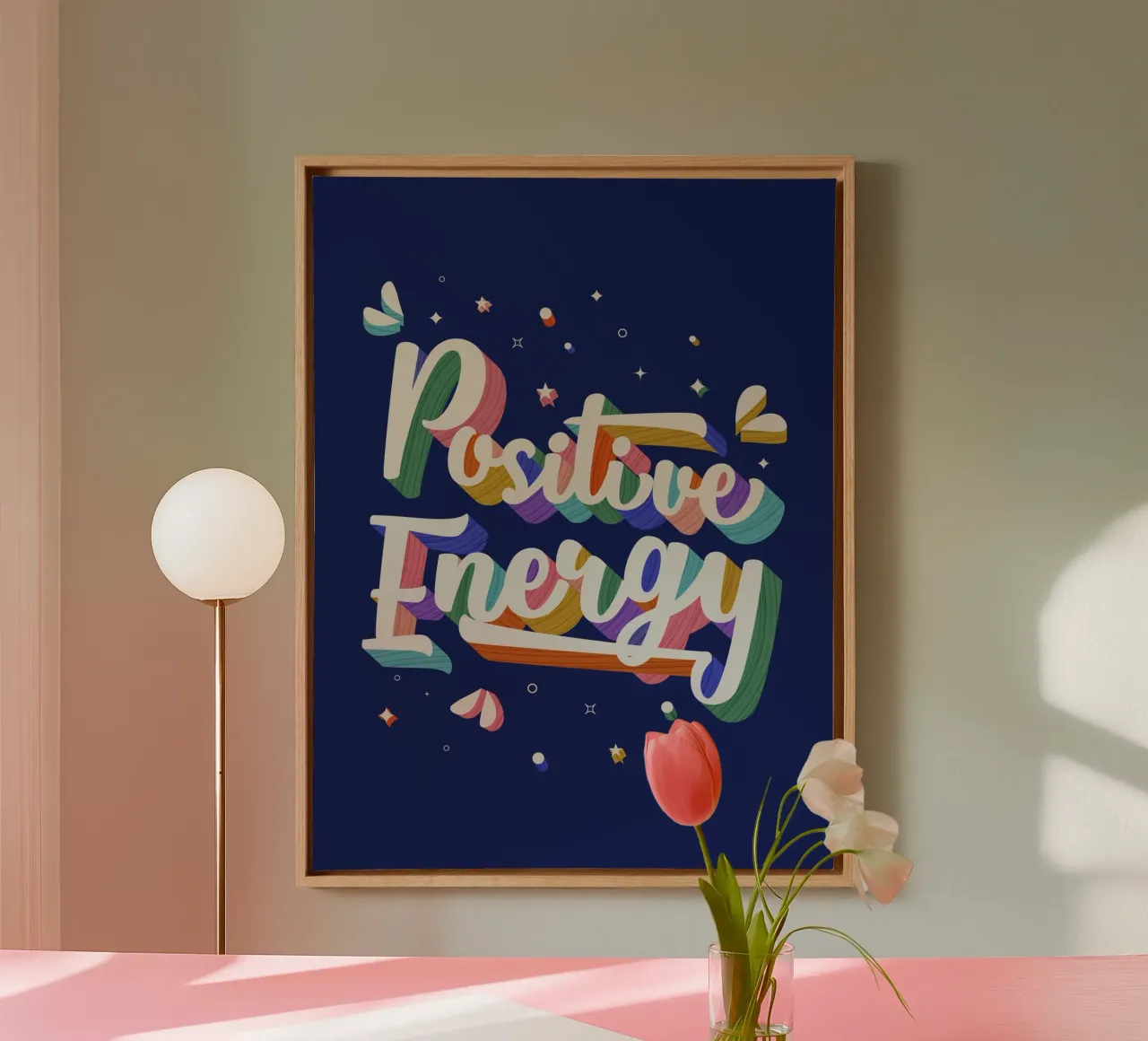 Poster met positieve energie - Vette letters, leuke tekst, levendig canvas met Baklijst van showmemars