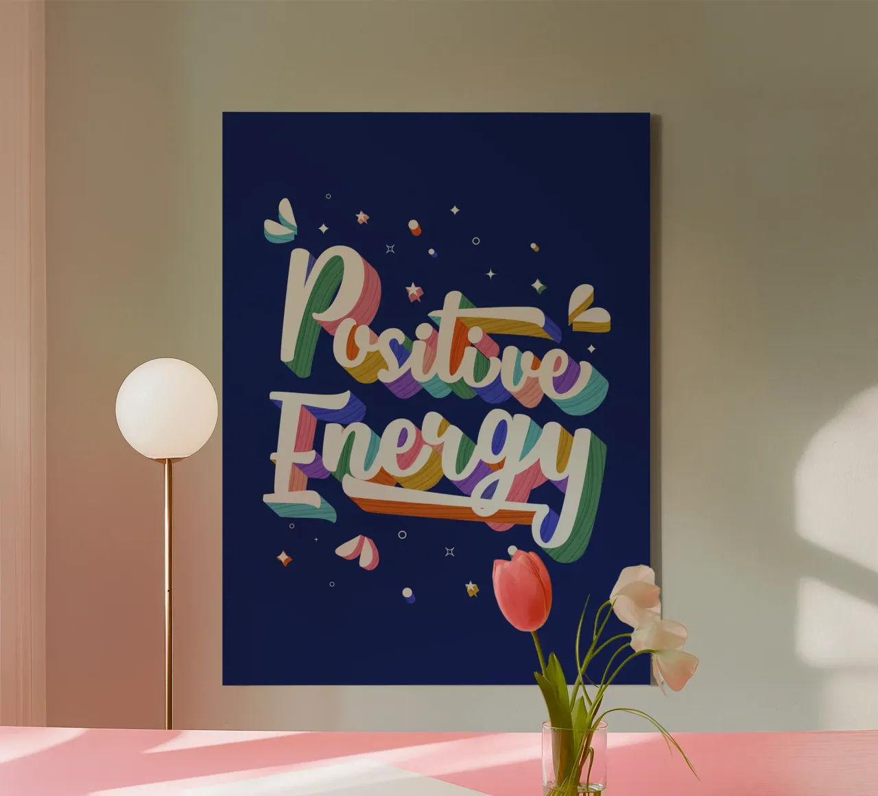 Poster met positieve energie - Vette letters, leuke tekst, levendig canvas met Baklijst van showmemars