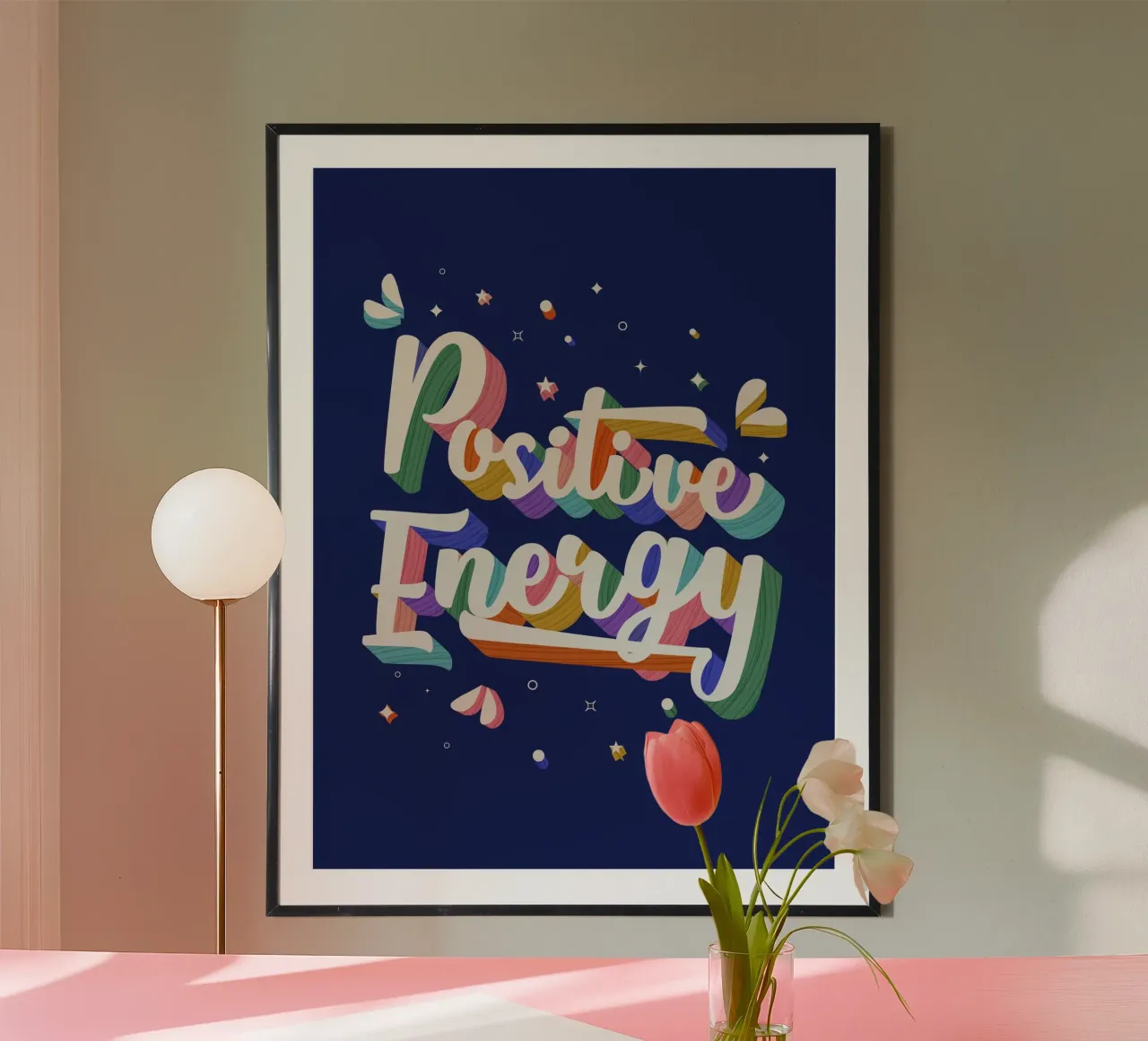 Poster met positieve energie - Vette letters, leuke tekst, levendig poster met aluminium frame van showmemars
