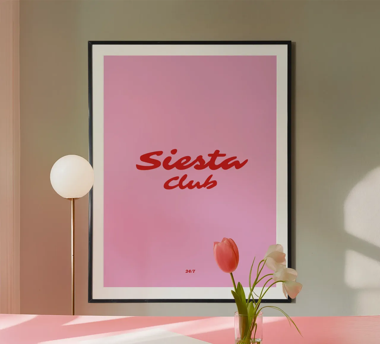 Siesta Club 24/7 poster with wooden frame by Bureau Purpur