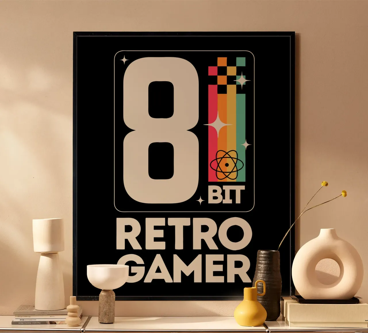 Retro Gamer Pixel 8 Bit - bianco poster con telaio in legno da LM2KONE