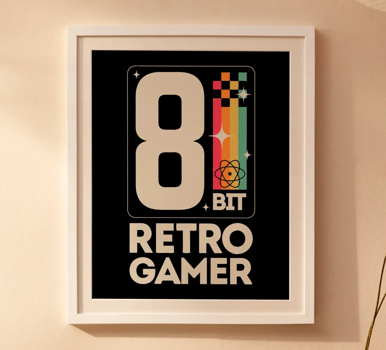 Retro Gamer Pixel 8 Bit - bianco poster con telaio in legno da LM2KONE