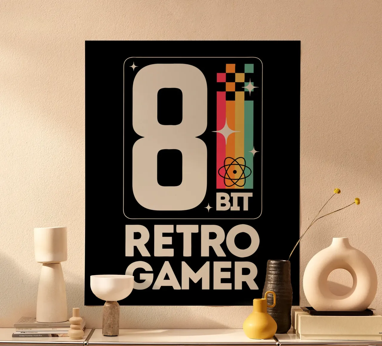 Retro Gamer Pixel 8 Bit - bianco poster con telaio in legno da LM2KONE