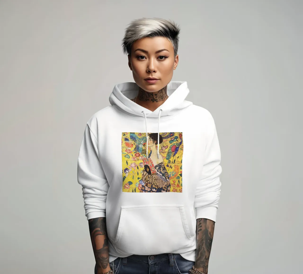 Dame mit Fächer (Signora con ventaglio) di Gustav Klimt felpa con cappuccio da Gustav Klimt ART Prints