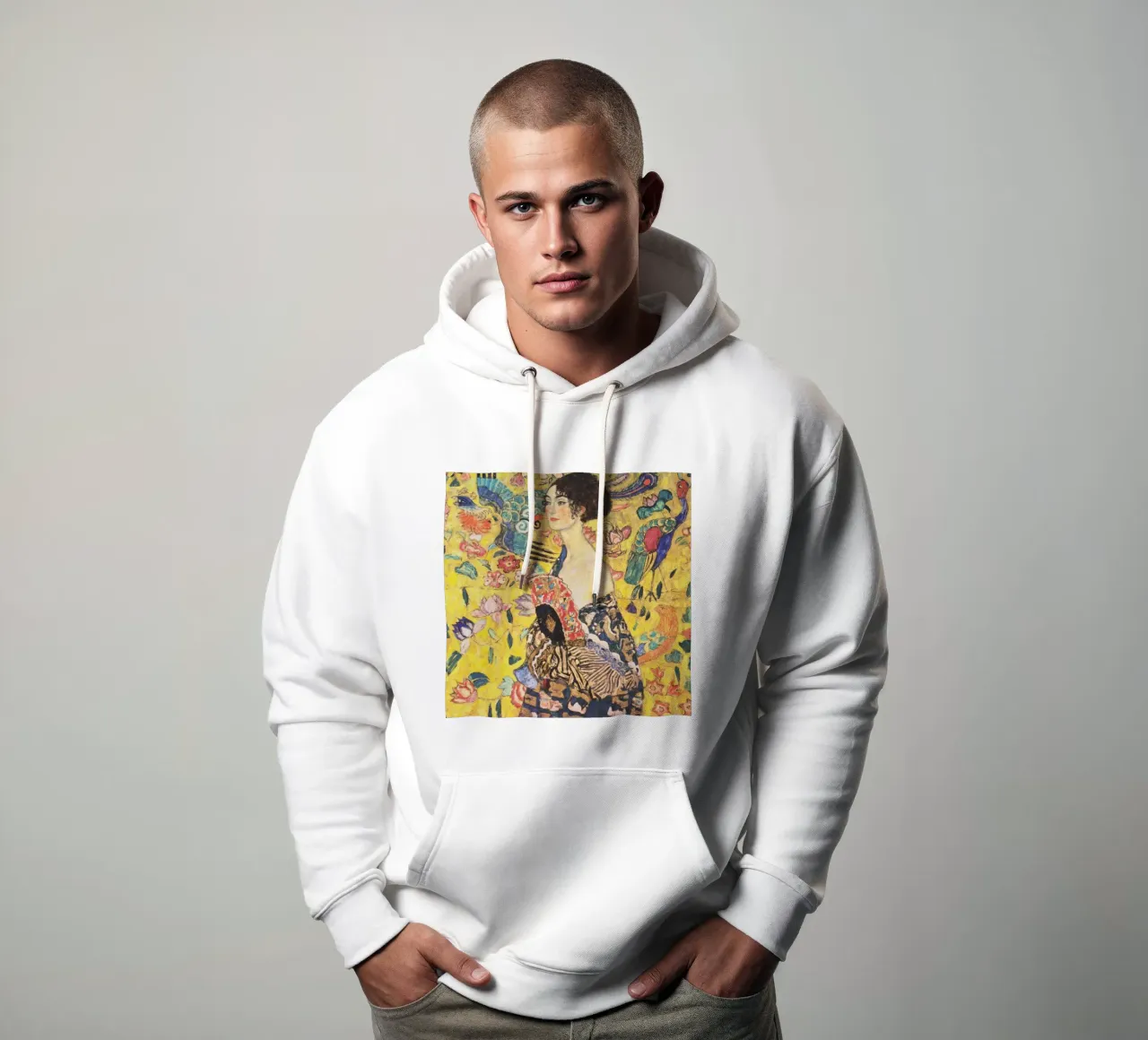 Dame mit Fächer (Signora con ventaglio) di Gustav Klimt felpa con cappuccio da Gustav Klimt ART Prints