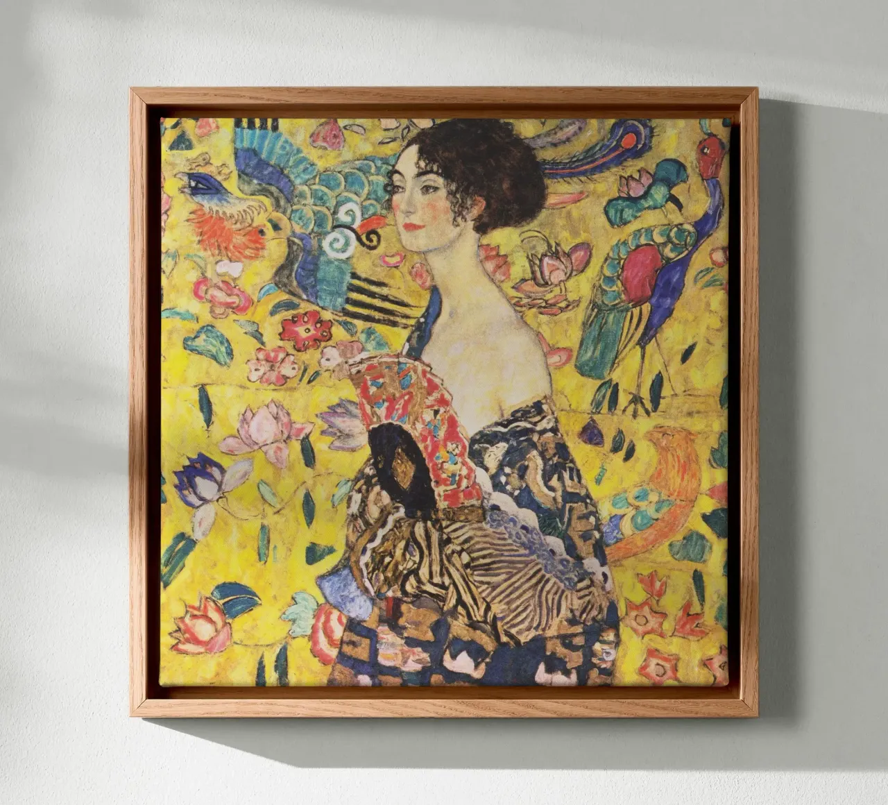 Dame mit Fächer (Lady with a Fan) by Gustav Klimt canvas with Floater frame by Gustav Klimt ART Prints