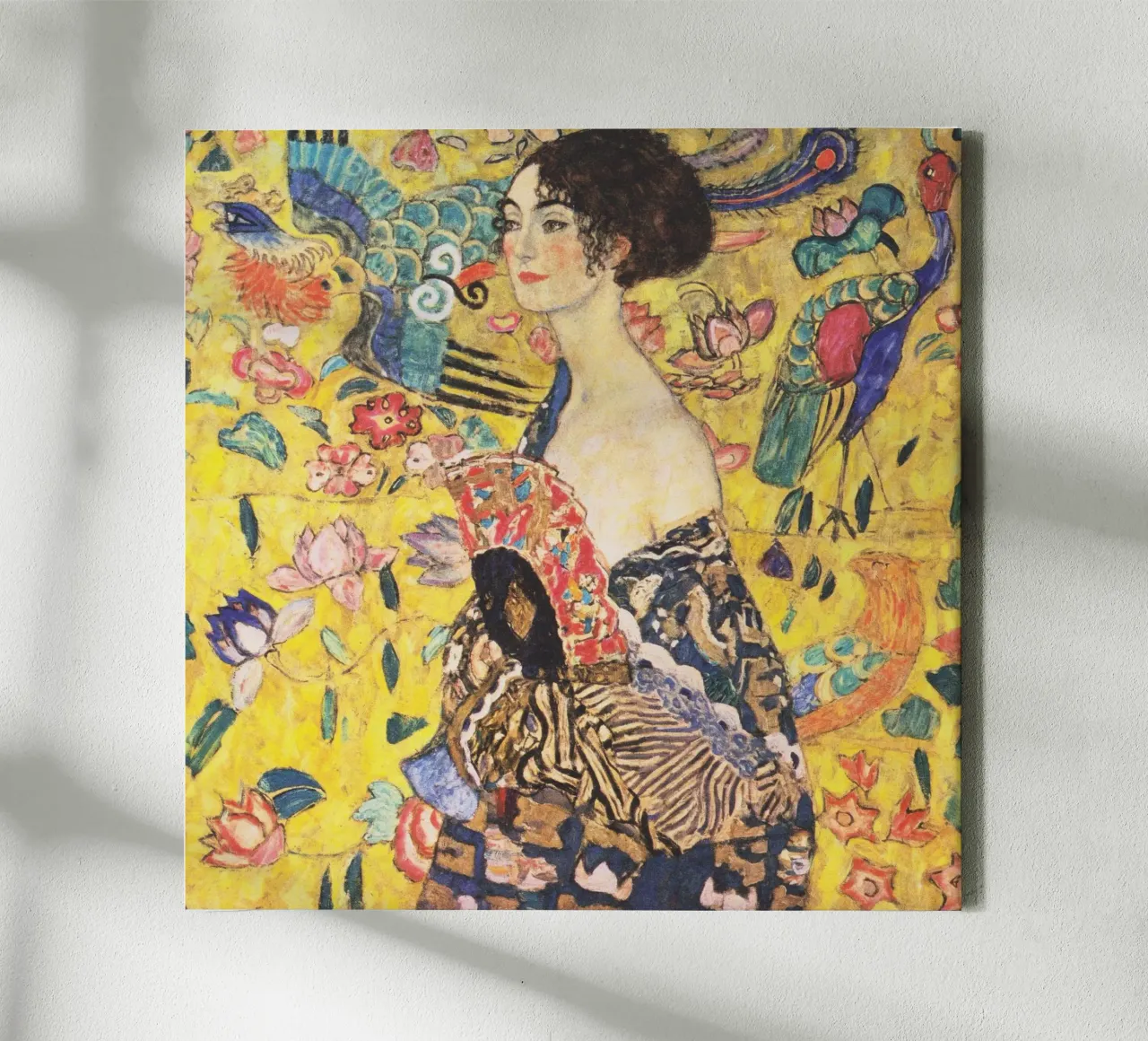 Dame mit Fächer (Lady with a Fan) by Gustav Klimt canvas with Floater frame by Gustav Klimt ART Prints