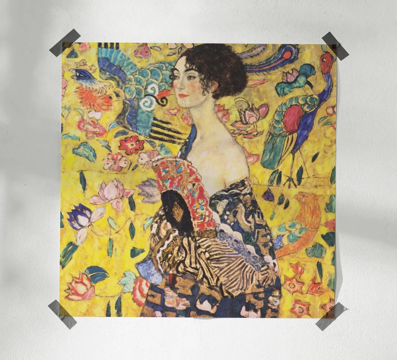 Dame mit Fächer (Signora con ventaglio) di Gustav Klimt poster con telaio in legno da Gustav Klimt ART Prints