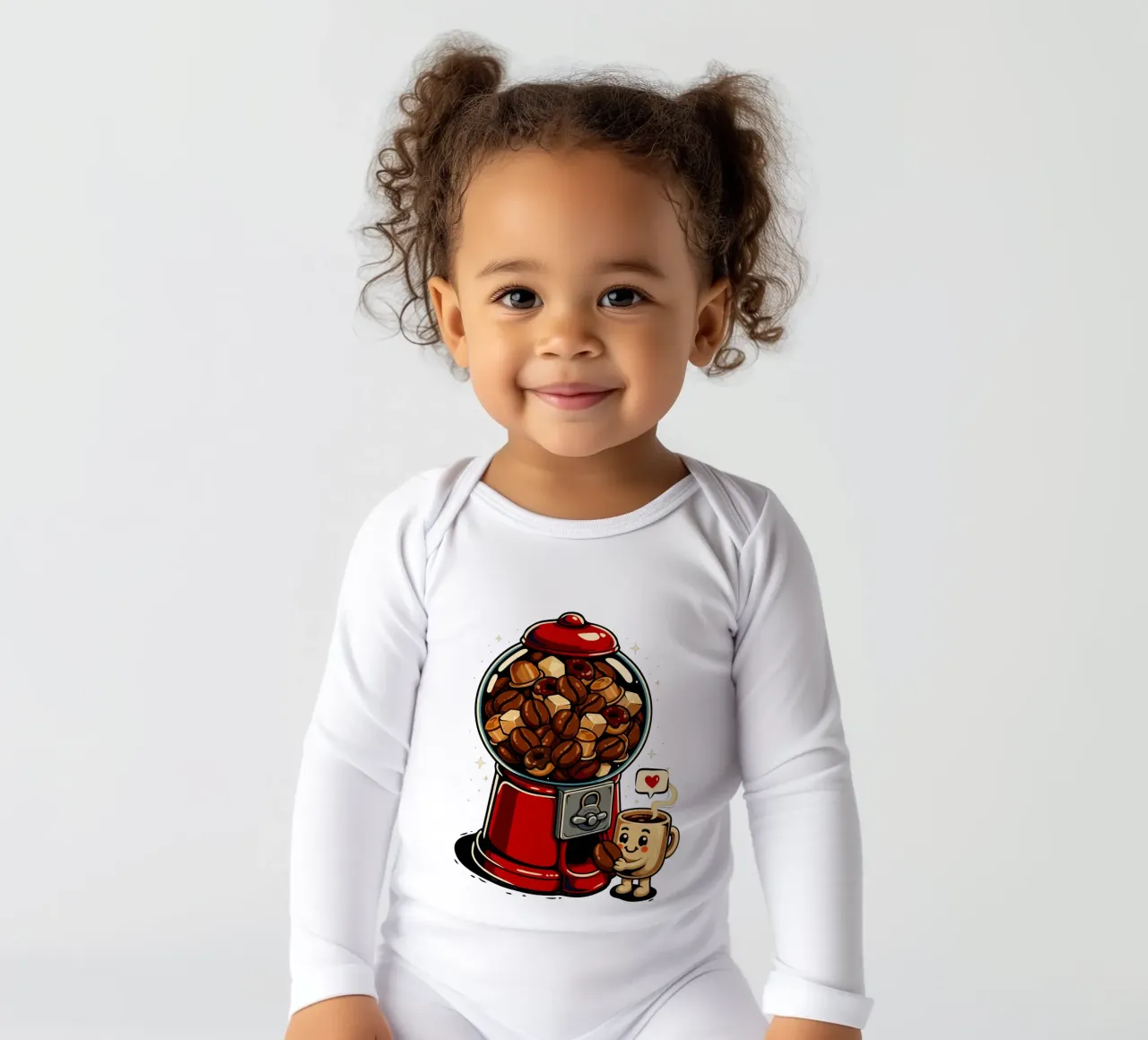 Gumball Coffee long-sleeve baby romper by LM2KONE