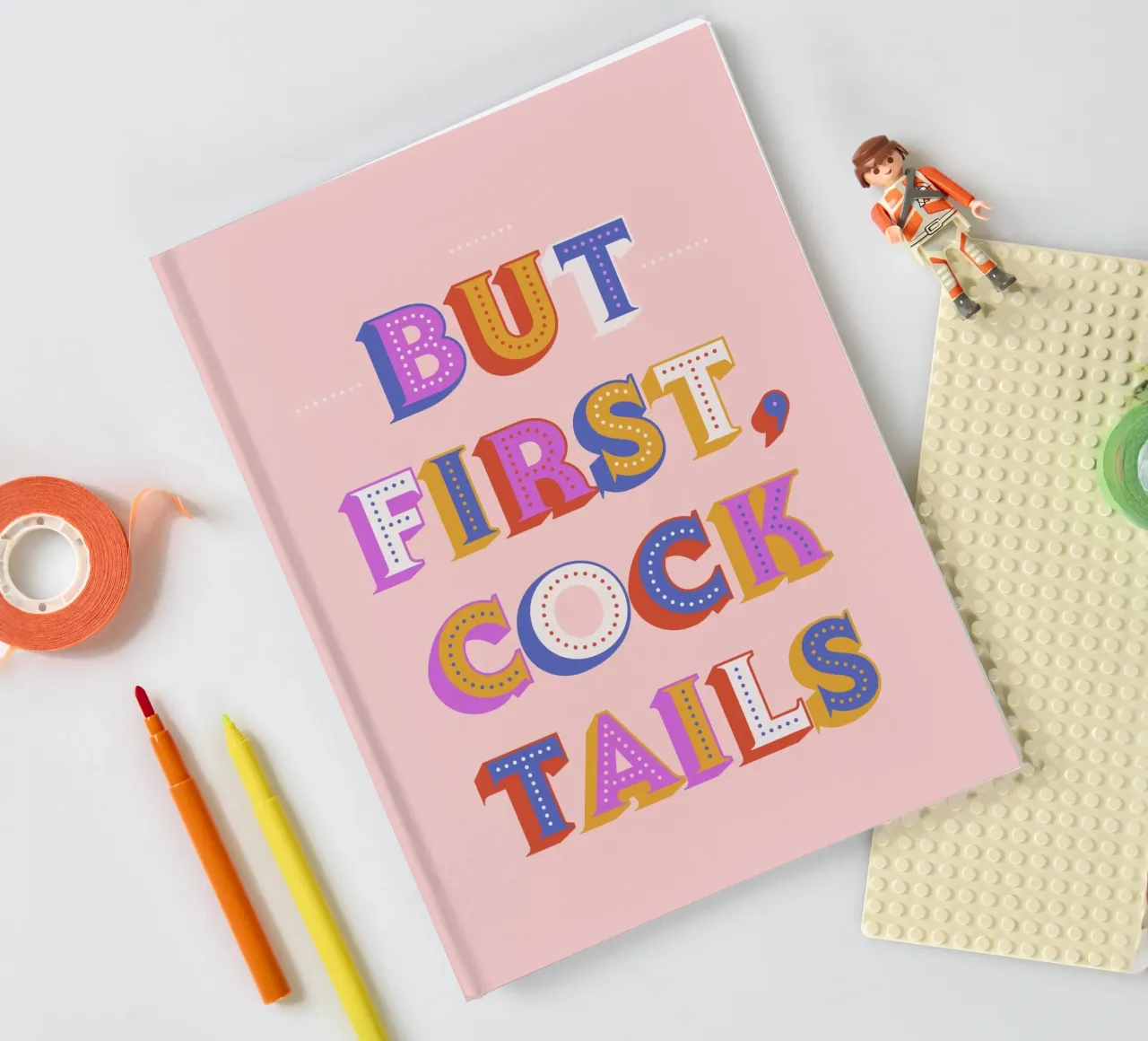 But First, Cocktails – Retro Lettered Art Print notebook by showmemars