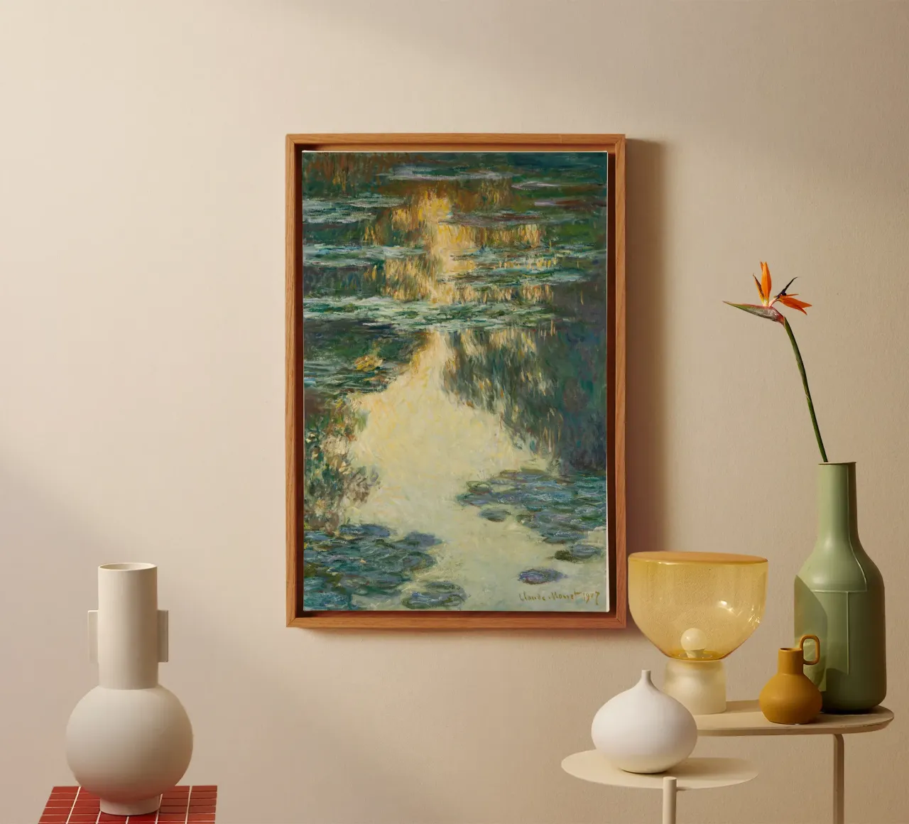 Monet Water Lilies 1907 tela con Cornice a cassetta da apoloprints