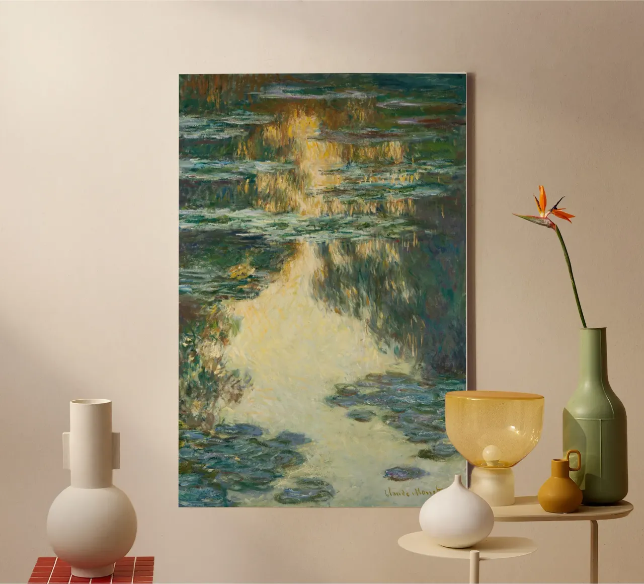 Monet Water Lilies 1907 tela con Cornice a cassetta da apoloprints