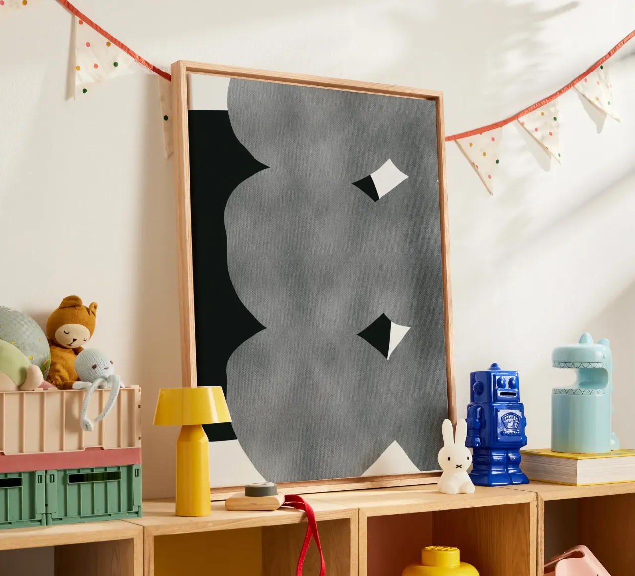 Black bold abstract 10 canvas with Floater frame by Little Dean