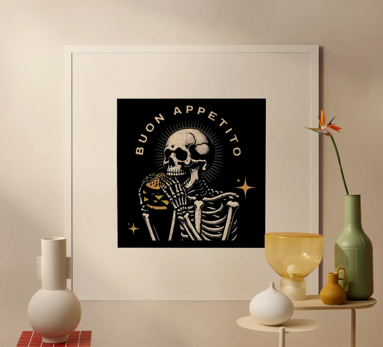 Genießen Sie Ihr Essen Poster mit Kunststoffrahmen von Gunawan Rb