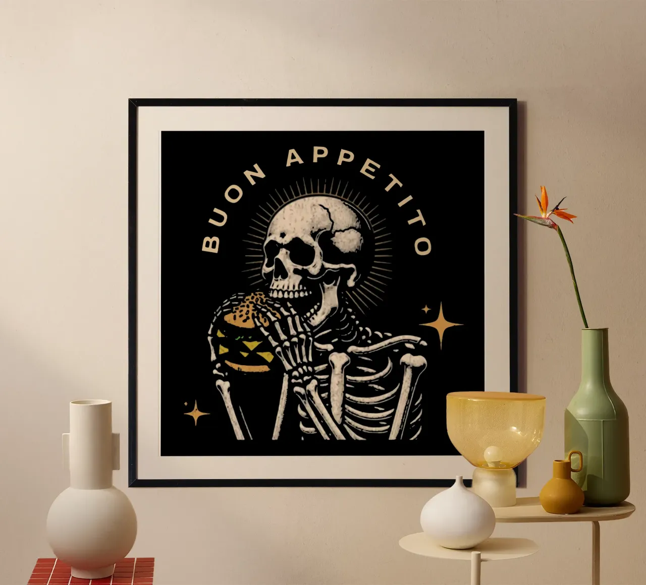 Genießen Sie Ihr Essen Poster mit Kunststoffrahmen von Gunawan Rb