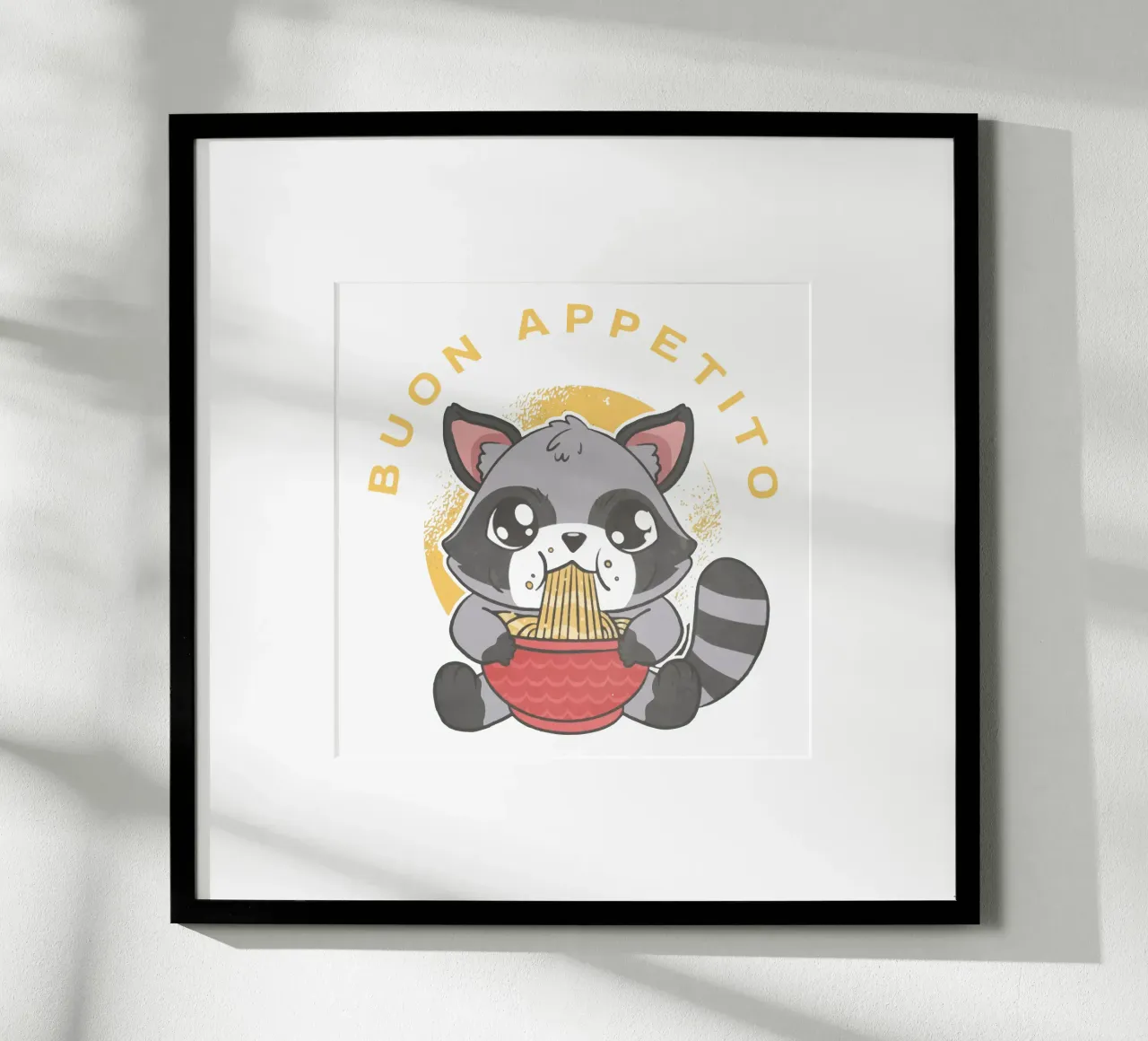 Buon Appetito Raccoon ramen poster con telaio in alluminio da Gunawan Rb