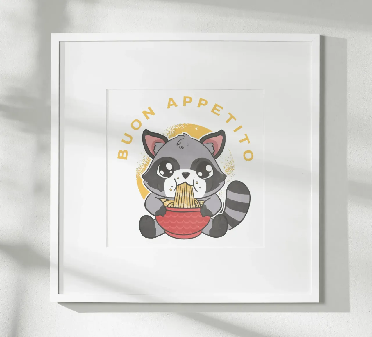 Buon Appetito Raccoon ramen poster con telaio in alluminio da Gunawan Rb
