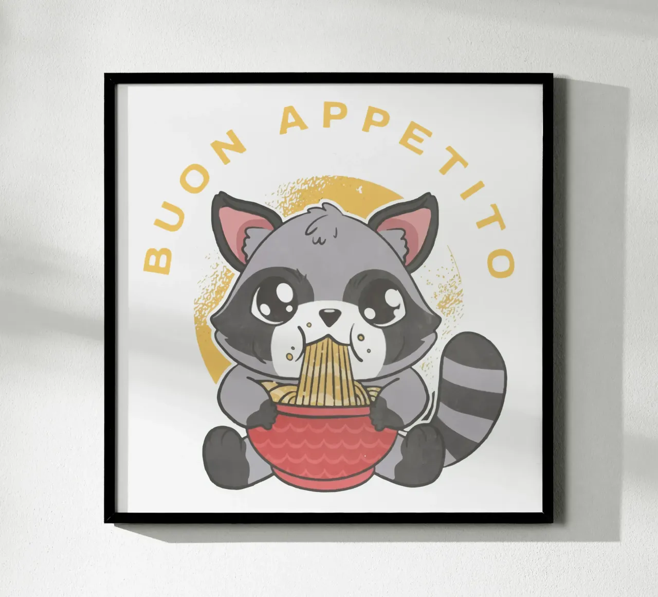 Buon Appetito Raccoon ramen poster con telaio in alluminio da Gunawan Rb