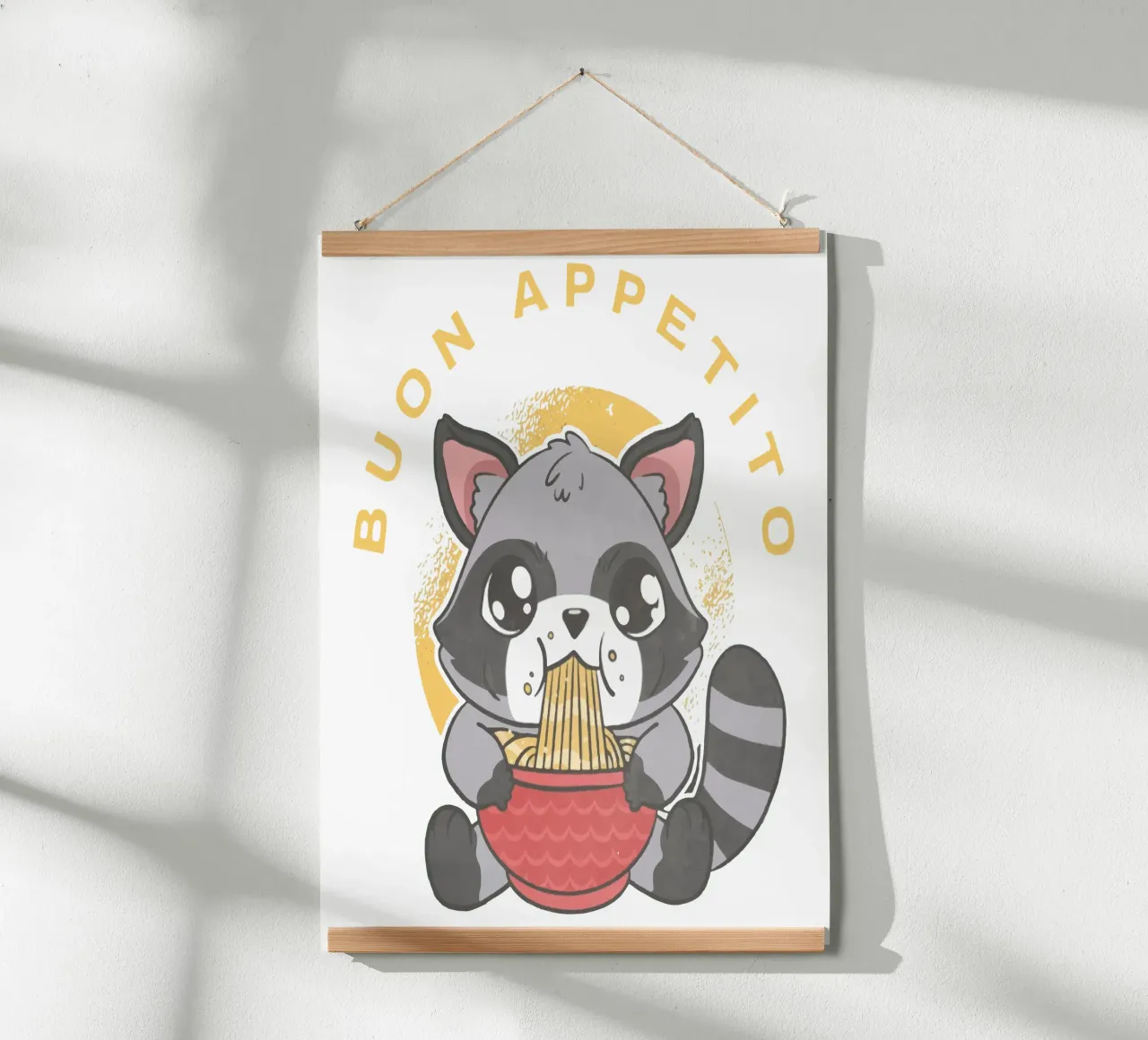 Buon Appetito Raccoon ramen poster con telaio in alluminio da Gunawan Rb