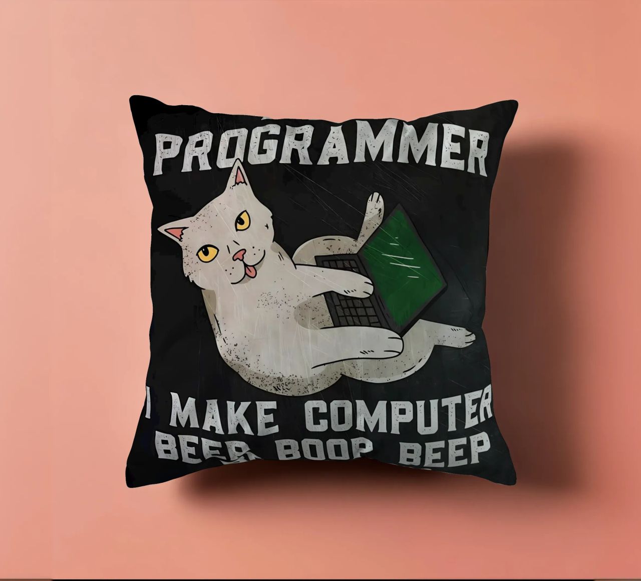 gatto computer portatile testo umorismo animale tecnologia cartone animato mem cuscino da Ashish Kashyap