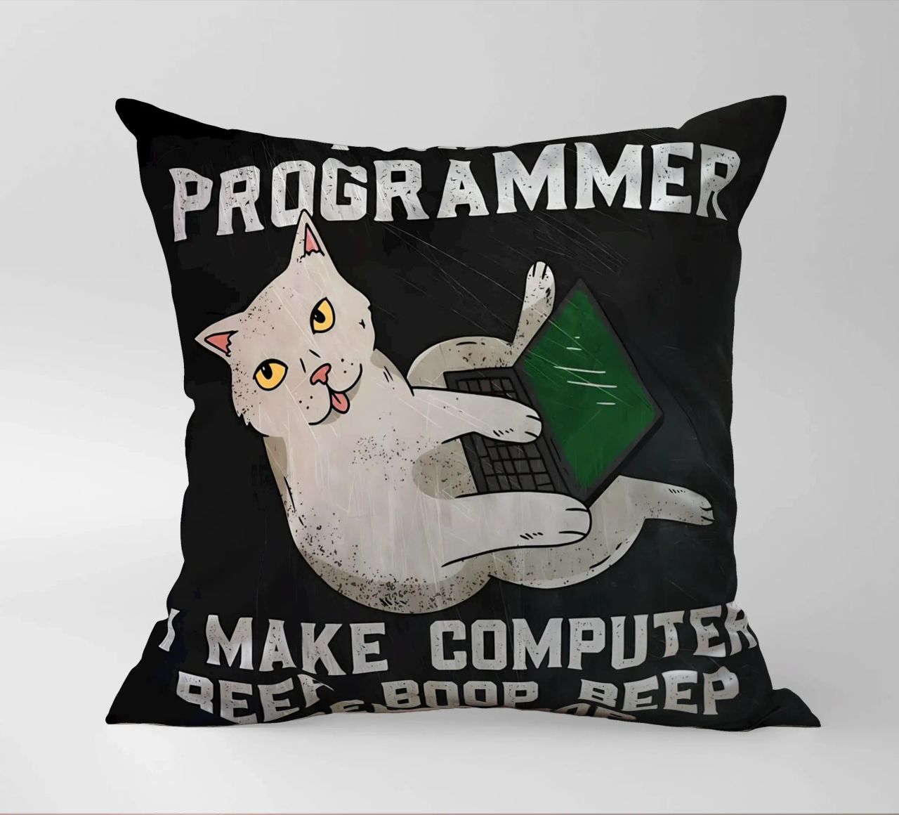 gatto computer portatile testo umorismo animale tecnologia cartone animato mem cuscino da Ashish Kashyap