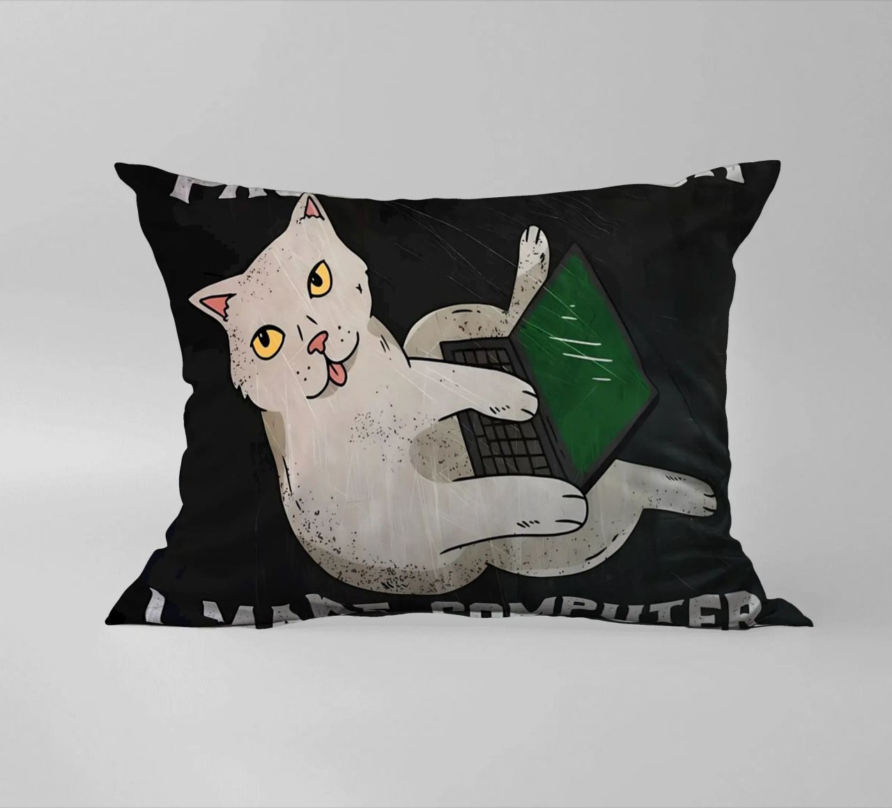 gatto computer portatile testo umorismo animale tecnologia cartone animato mem cuscino da Ashish Kashyap