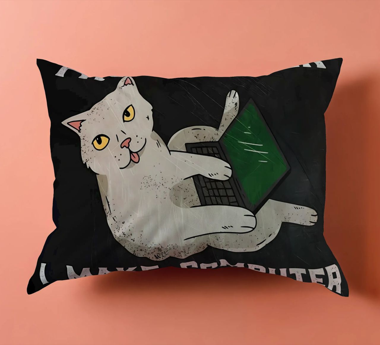 gatto computer portatile testo umorismo animale tecnologia cartone animato mem cuscino da Ashish Kashyap