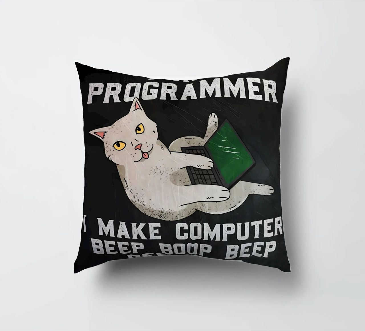 gatto computer portatile testo umorismo animale tecnologia cartone animato mem cuscino da Ashish Kashyap