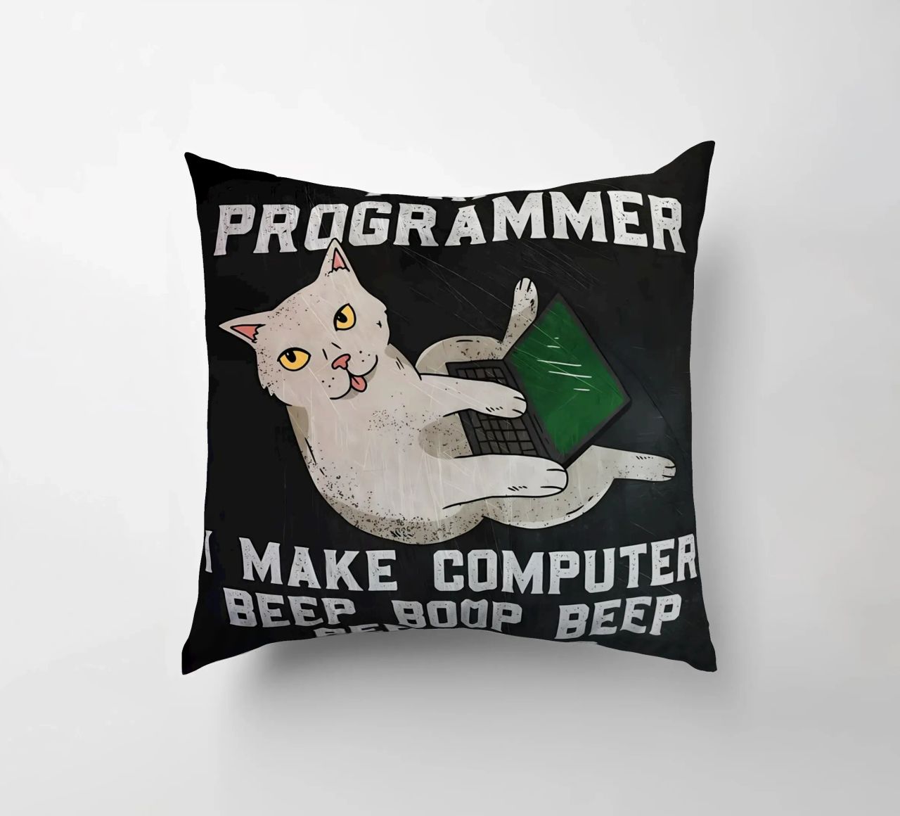 gatto computer portatile testo umorismo animale tecnologia cartone animato mem cuscino da Ashish Kashyap