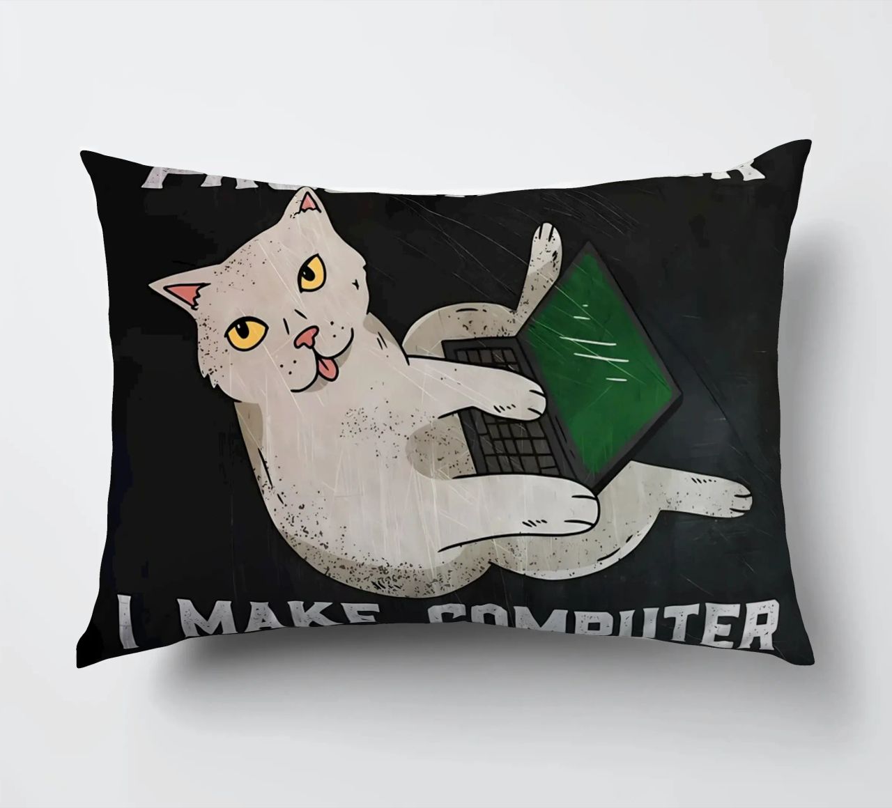 gatto computer portatile testo umorismo animale tecnologia cartone animato mem cuscino da Ashish Kashyap