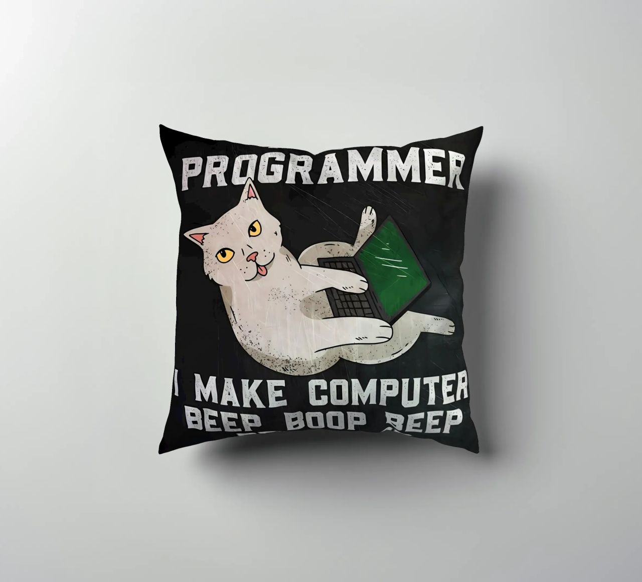 gatto computer portatile testo umorismo animale tecnologia cartone animato mem cuscino da Ashish Kashyap