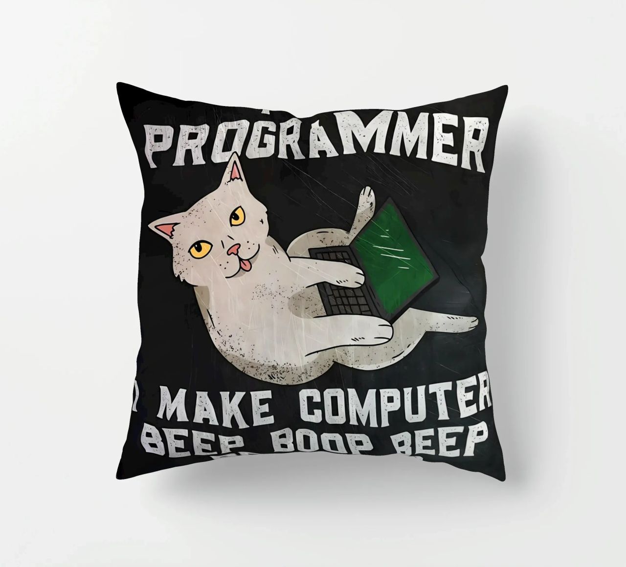 gatto computer portatile testo umorismo animale tecnologia cartone animato mem cuscino da Ashish Kashyap