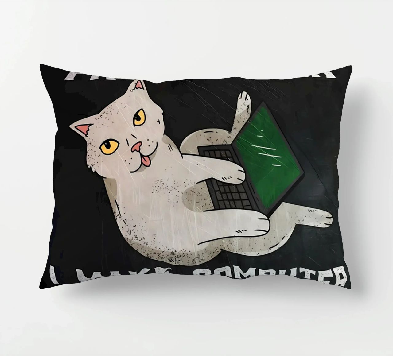 gatto computer portatile testo umorismo animale tecnologia cartone animato mem cuscino da Ashish Kashyap