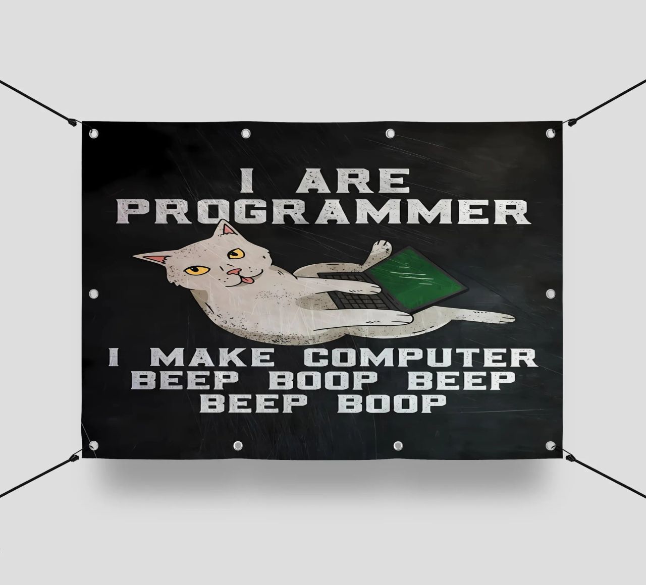 gatto computer portatile testo umorismo animale tecnologia cartone animato mem telo in pvc da Ashish Kashyap